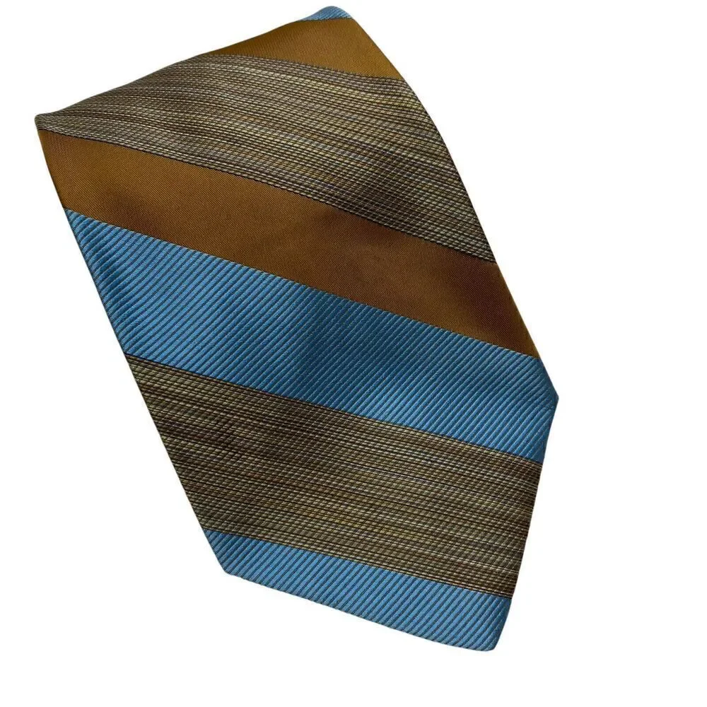 Vintage London 400  Men's Tie Necktie Wide Polyester Striped Brown Blue Classic